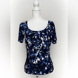 ST JOHN NORDSTROM CAVIAR BLUE/WHITE BLOUSE TOP WITH SPARKLES SIZE M
